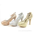 Women's platform heels open-toe Rhinestone mesh bridal shoes